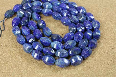 Lapis Lazuli Faceted Barrel Beads Dark Blue And Gold Center Drilled