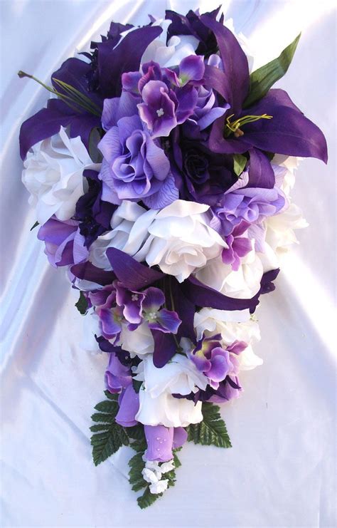 purple flowers bouquet wedding flower package purple lavender lily bride cascade purple
