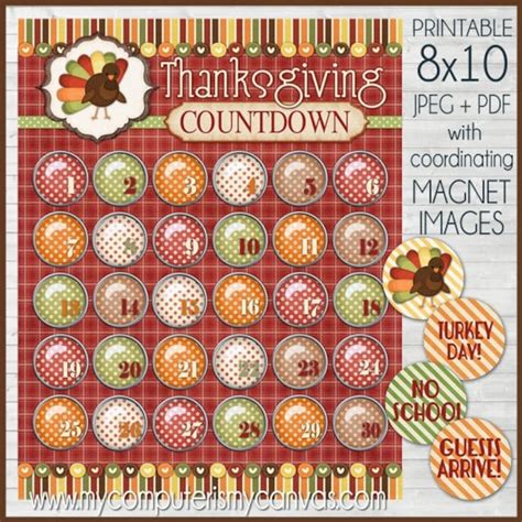 thanksgiving countdown turkey day advent printable instant etsy