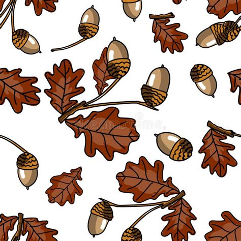 Autumn Floral Seamless Pattern Of Oak Leaves And Acorn Stock Vector