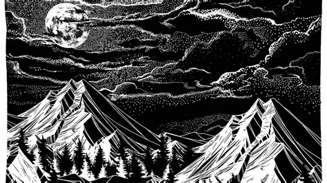 Download Creepy Black And White Art Mountain Wallpaper