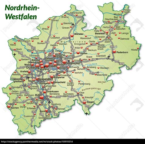 Karte Von Nordrhein Westfalen Mit Verkehrsnetz In Stock Photo