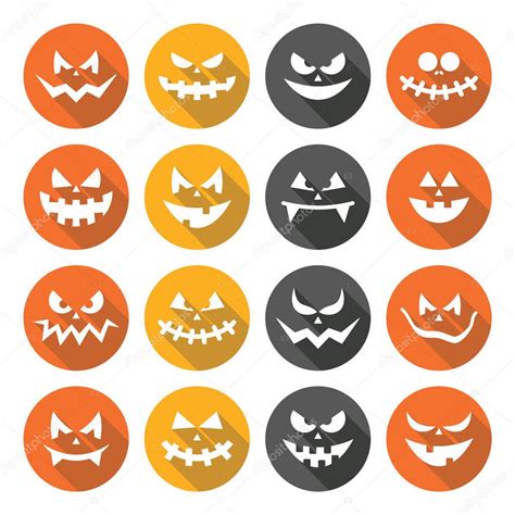 Scary Halloween Pumpkin Faces Flat Design Icons Set ⬇ Vector Image By