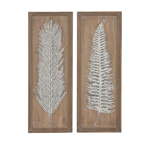 Shop Set Of 2 Natural Iron Leaves Framed Wall Panels Free Shipping