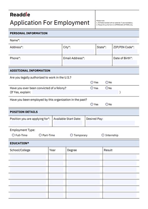 Application For Employment Sample Hq Template Documents