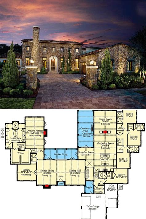 5 Bedroom Single Story Tuscan Abode Floor Plan Mansion Floor Plan