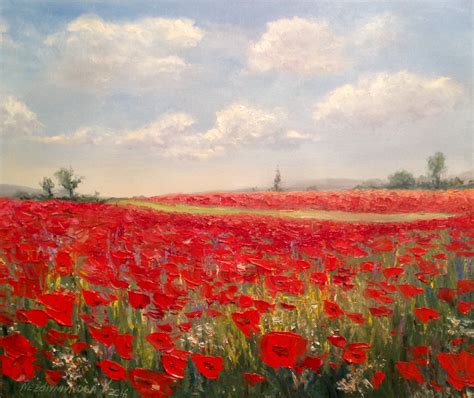 Poppies Field Painting Modern Impressionism Red Poppy Art Work Etsy