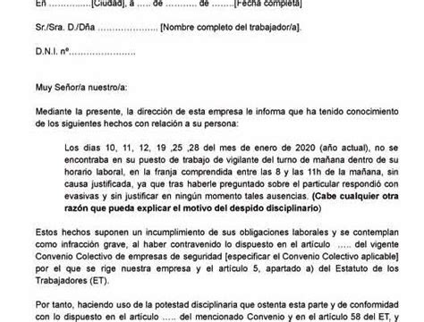 Modelo De Carta De Despido Disciplinario 1 Abogados En Madrid