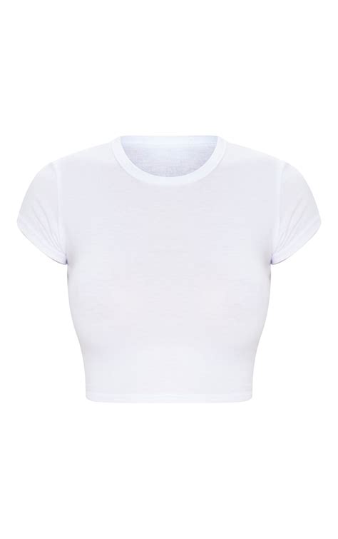 basic white short sleeve crop t shirt tops prettylittlething ca