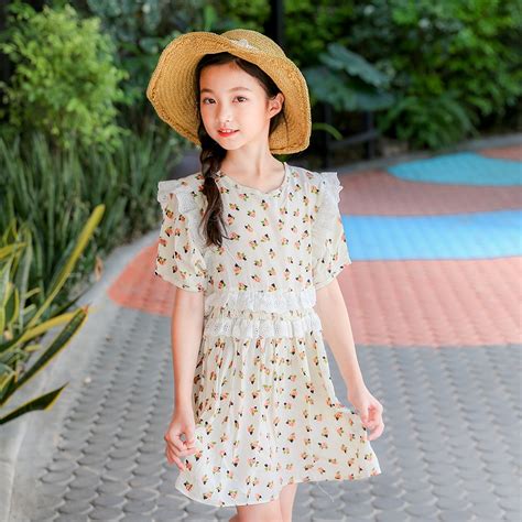 Floral Big Girl Summer Dresses Cotton 2018 With Lace Kids