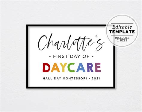 First Day Of Daycare Sign Template First Day Of Nursery Printable