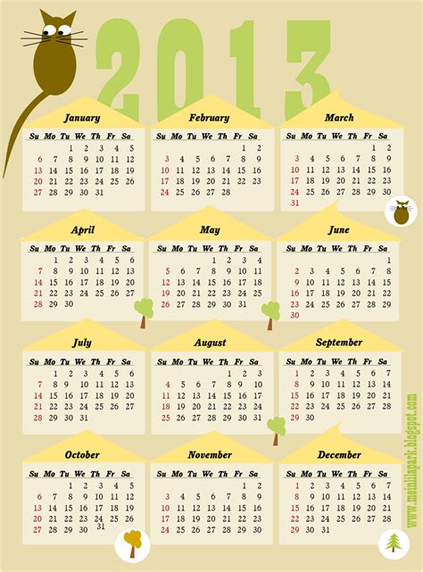 Free Printable Yearly Calendar 2013 Calendar 2013 Whole Year At A