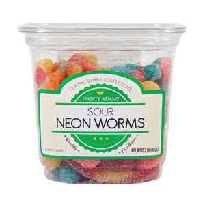 Nancy Adams Sour Neon Worms Oz Tub Nassau Candy