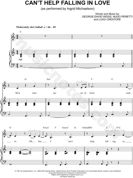 Ingrid Michaelson Cant Help Falling In Love Sheet Music In C Major