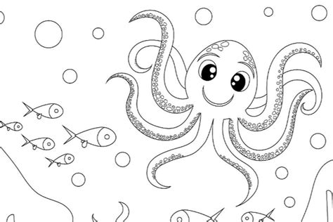 Cartoon Sea Creatures Coloring Pages Ocean Animals Drawing At