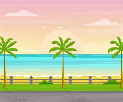 Vacation Tropical Beach Sea Palm Tree Summer Landscape Vector