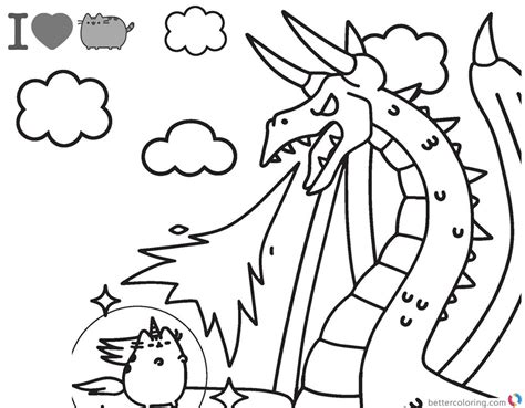 Pusheen Coloring Pages Fighting Against Dragon Free Printable