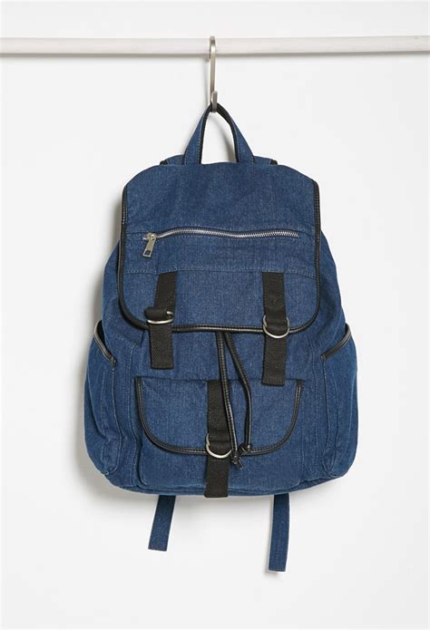 Forever 21 Drawstring Denim Backpack In Blue Dark Blue Lyst