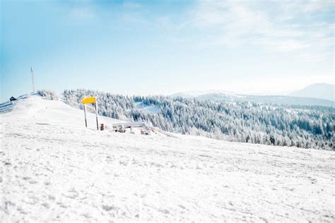 Snowy Mountains With Ski Slopes Stock Image Image Of Tourism Slavsk