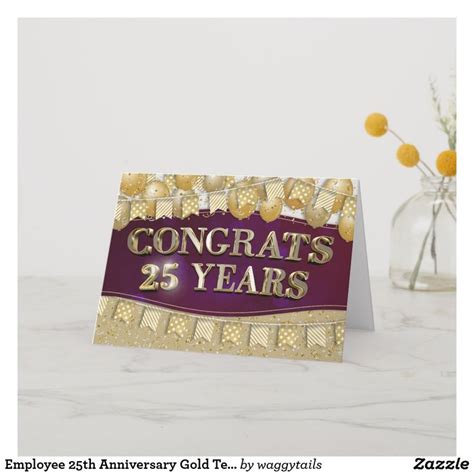 Employee 25th Anniversary Gold Text And Balloons Card Zazzle 20th