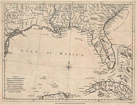 Map Florida Georgia Louisiana Bahamas Cuba Gulf Mexico Wall Art