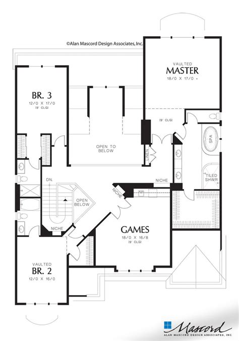 Upper Floor Plan Of Mascord Plan 2457 The Tucker Sweeping Rooflines
