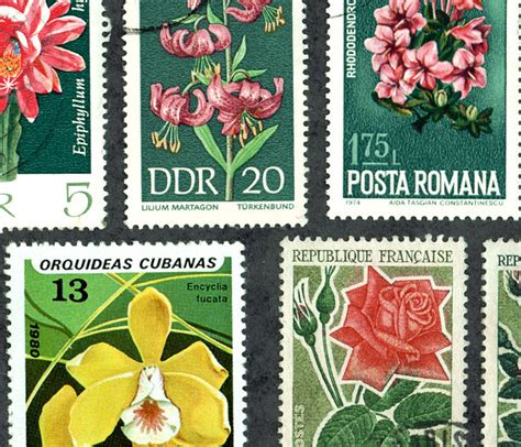 44 Flower Postage Stamps With Green Background Digital Etsy