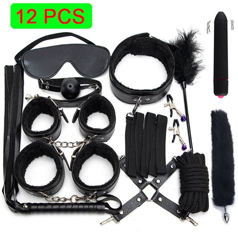 sexy nylon bdsm kits plush sex bondage set handcuffs sex games whip gag nipple clamps sex toys