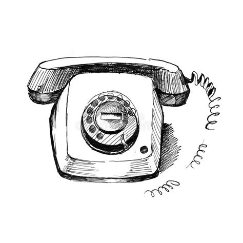 Old Telephone Vintage Hand Drawn Style Pen And Ink Retro Handcrafted