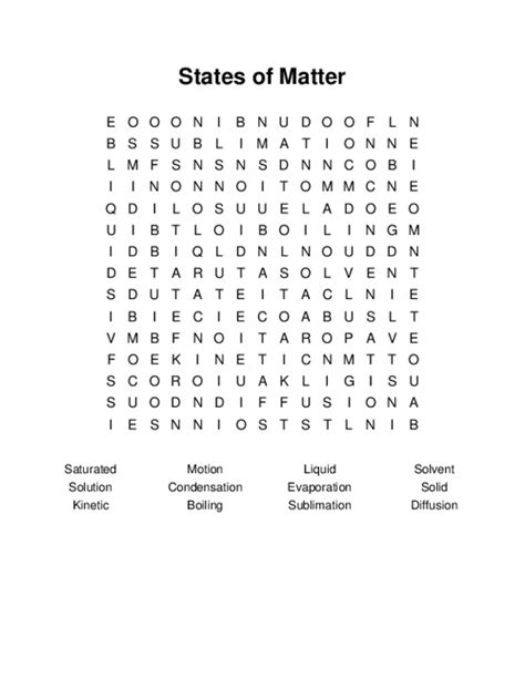 States Of Matter Word Search