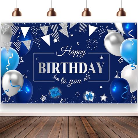 Buy Happy Birthday Banner Large Navy Blue Silver And White Balloons