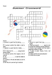 summer crossword esl worksheet by pangaea