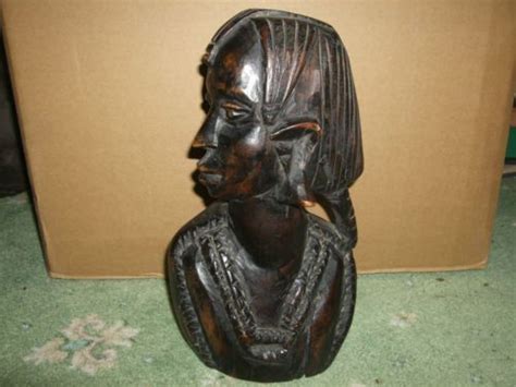 african antique macassar ebony carved wood man bust african art ebony carving