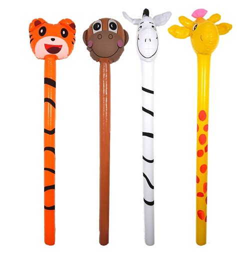 Inflatable Jungle Animal Sticks Tiger Zebra Monkey Or Giraffe 118cm