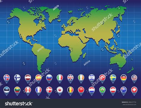 World Map Flags Different Countries Vector Stock Vector Royalty Free