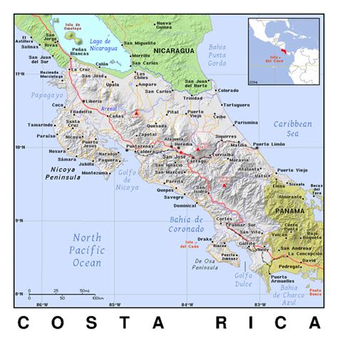 Detailed Political Map Of Costa Rica With Relief Maps