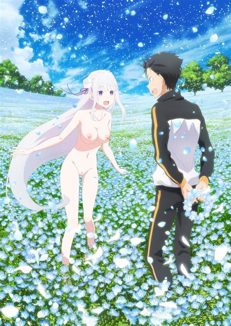 Rule 34 1girls Breasts Emilia Rezero Female Flower Long Ears Long Hair Natsuki Subaru Nude