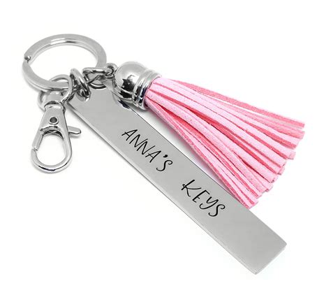Personalized Key Chain - Name Key Chain - Pink Leather Tassel - Custom ...