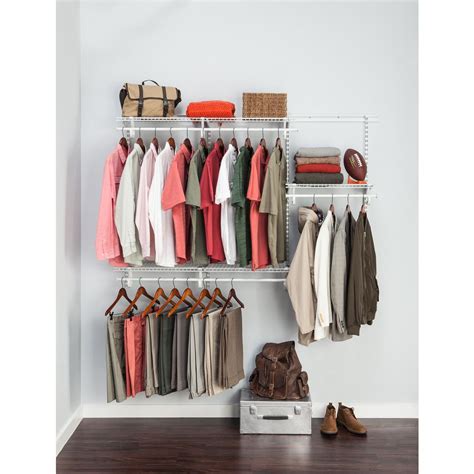 Closetmaid shelftrack closet organizer kits offer configuration and shelf location adjustability. ClosetMaid ShelfTrack 4 ft. to 6 ft. White Wire Closet ...