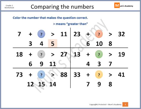 grade  worksheet comparing  numbers mums academy