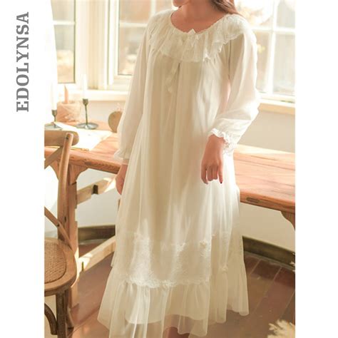 2019 Retro Nightdress Victorian Style Plus Size Nightwear Long Cotton