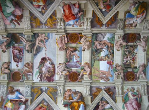 This gallery is currently limited to the frescos and does not cover previous paintings on the ceiling before, or the architecture of the ceiling. Sistine Chapel - Ceiling View