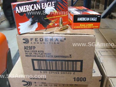 50 Round Box 9mm Luger Federal American Eagle 147 Grain Subsonic Flat