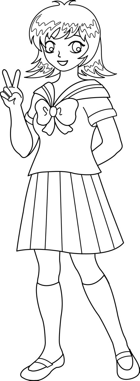 Anime Girl In School Uniform Coloring Page Coloring Pages