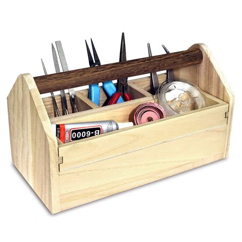 Ikee Design® Natural Wood Color Wooden Tool Box With Handle