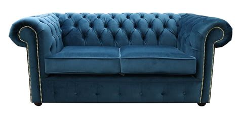 Chesterfield Blue Velvet 2 Seater Sofa For Stylish Comfort Designer