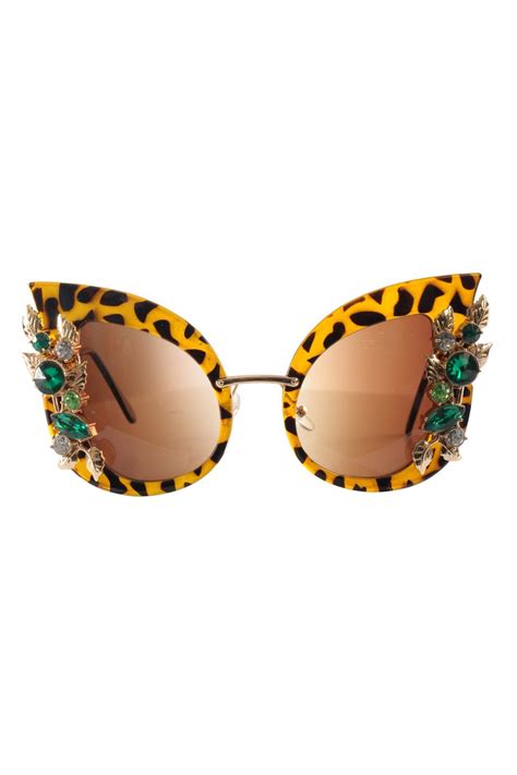 leopard cat eye embellished sunglasses sunglasses leopard cat printed sunglasses