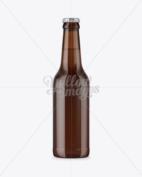 Download 330ml Amber Glass Bottle with Lager Beer Mockup in Bottle Mockups on Yellow Images Object Mockups