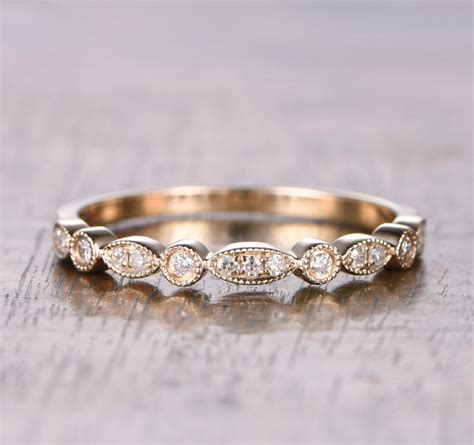 259 Pave Diamond Wedding Band Half Eternity Anniversary Ring 14k Rose