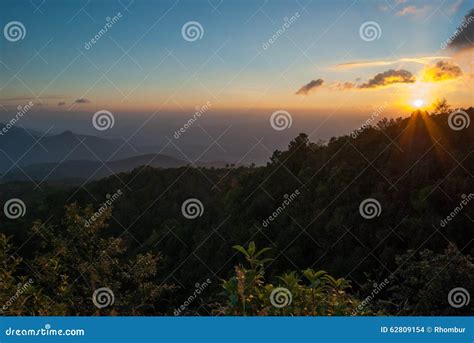 Sunset In The Mountains Of Thailand Stock Photo Image Of Holiday